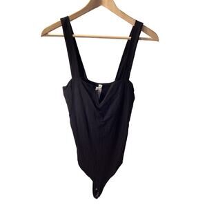 Free People Intimately Black Pippa V Low Neckline Thong Bodysuit Top S Sexy